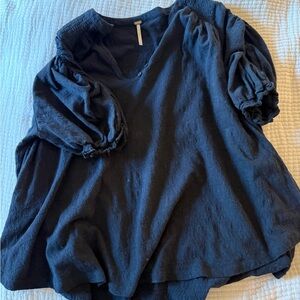Free People Black Puff-Sleeve Swing Top